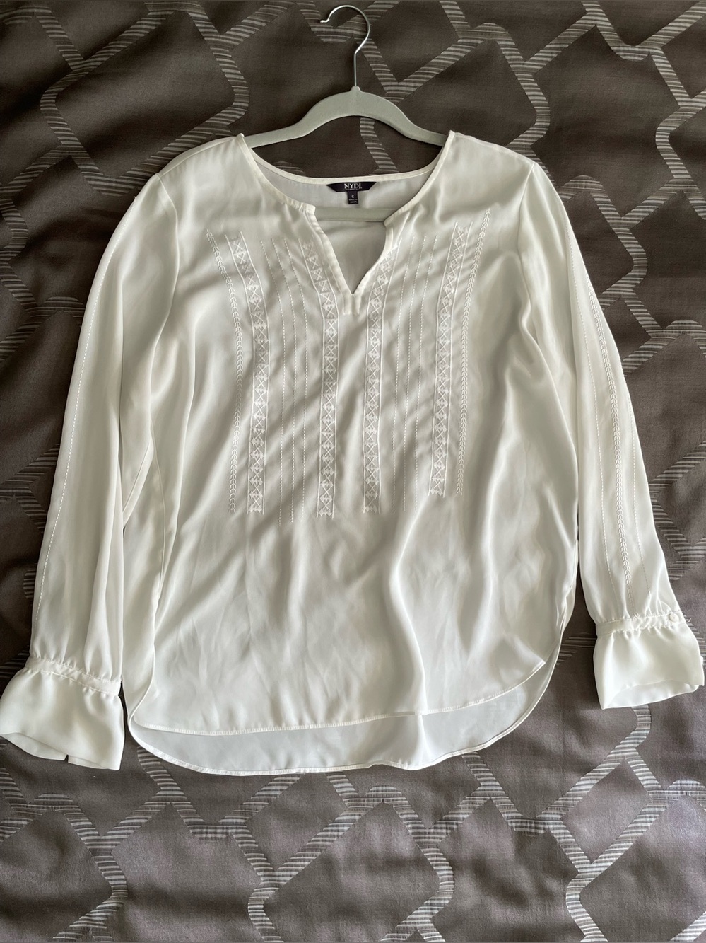 NYDJ Size Small V-Neck Blouse with Decorative Stitching